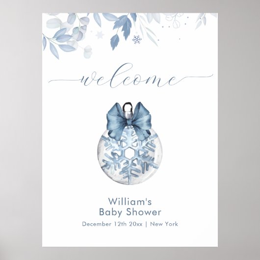 Winter Bow Snowflake Ornament Baby Shower Welcome  ポスター (正面)