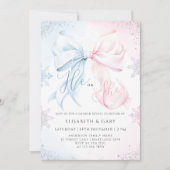 Winter Bows Snowflakes Gender Reveal Invitation 招待状 (正面)