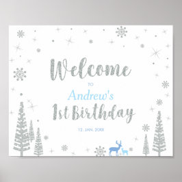 Winter Boy 1st Birthdayパーティーウェルカムサインポスター ポスター