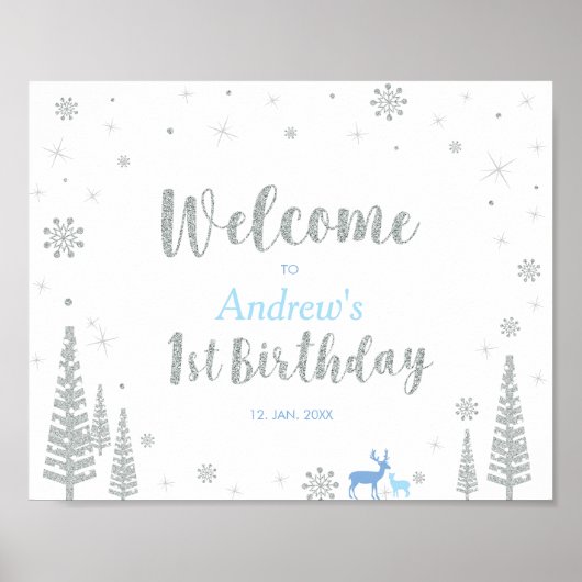 Winter Boy 1st Birthdayパーティーウェルカムサインポスター ポスター (正面)