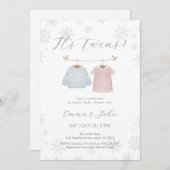 Winter Boy and Girl Twins Baby Shower Invitation 招待状 (正面/裏面)