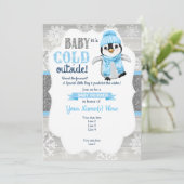 Winter Boy Penguin招待状for Boy Baby Shower 招待状 (スタンド正面)