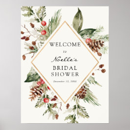 Winter Bridal Shower Evergreen Poinsettia Welcome ポスター