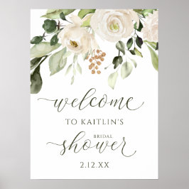 Winter Bridal Shower Welcome Sign White Floral ポスター