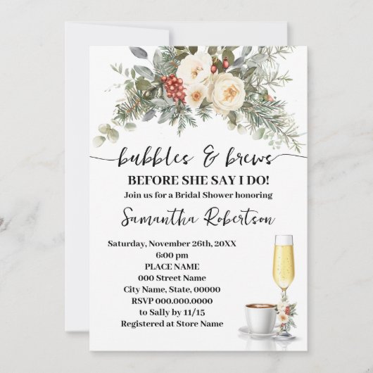 Winter Bubbles & Brews Coffee Bridal Shower 招待状 (正面)