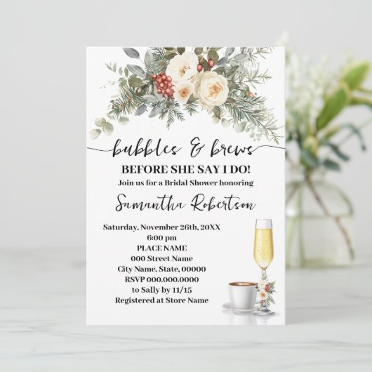 Winter Bubbles & Brews Coffee Bridal Shower 招待状 (スタンド正面)