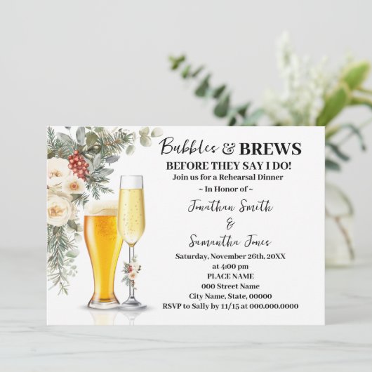 Winter Bubbles & Brews Rehearsal Dinner 招待状 (スタンド正面)