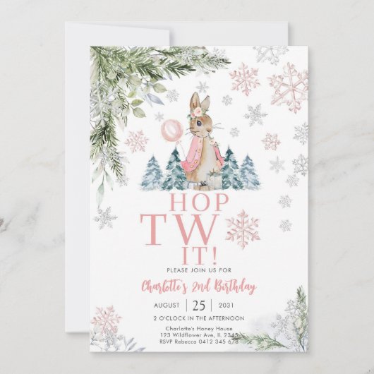 Winter Bunny Birthday Invitation 招待状 (正面)