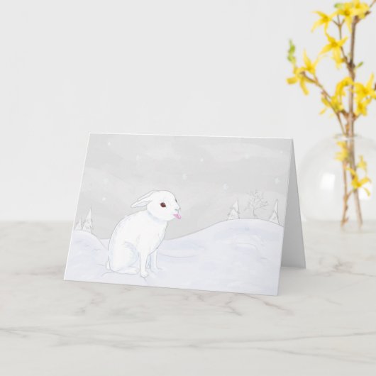 Winter Bunny Folded Card カード (黄色い花)