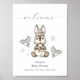 Winter Bunny Ice Skate Baby Shower Welcome  ポスター