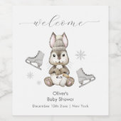 Winter Bunny Ice Skate Baby Shower Welcome  ワインラベル (シングルラベル)