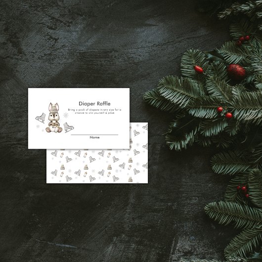 Winter Bunny Ice Skate Diaper Raffle Baby Shower エンクロージャーカード