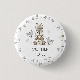 Winter Bunny Ice Skate Mother To Be Baby Shower 缶バッジ