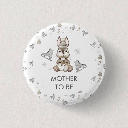 Winter Bunny Ice Skate Mother To Be Baby Shower 缶バッジ (正面)