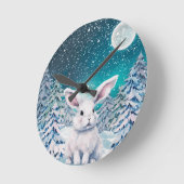 Winter Bunny in Snow Wall Clock ラウンド壁時計 (傾斜)