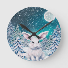 Winter Bunny in Snow Wall Clock ラウンド壁時計