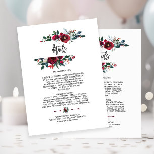 Winter Burgundy Floral Pine Frame Wedding Details エンクロージャーカード