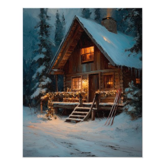 Winter Cabin Christmas Poster フォトプリント (正面)