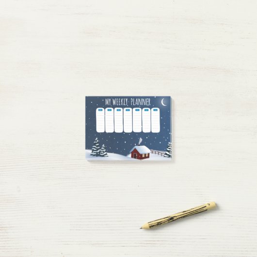 Winter Cabin Night Post-it® Notes  ポストイット (デスク上)