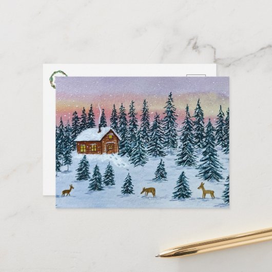 Winter Cabin Postcard ポストカード (正面/裏面インサイチュ)