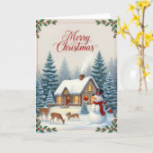 Winter Cabin Serenity Merry Christmas Card カード (黄色い花)