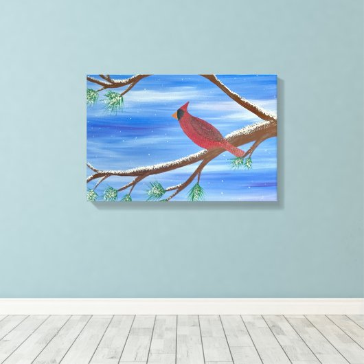 Winter Cardinal Canvas Wall Art キャンバスプリント (インサイチュ (ウッドフロア))