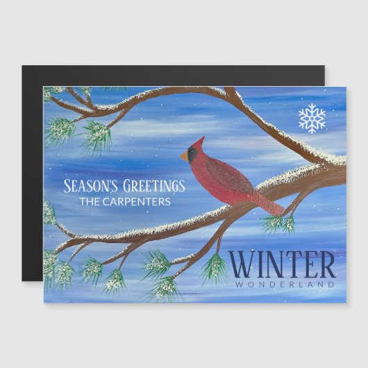 Winter Cardinal Magnetic Christmas Card (正面/裏面)