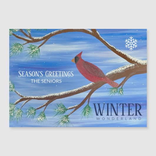 Winter Cardinal Magnetic Christmas Card (正面)