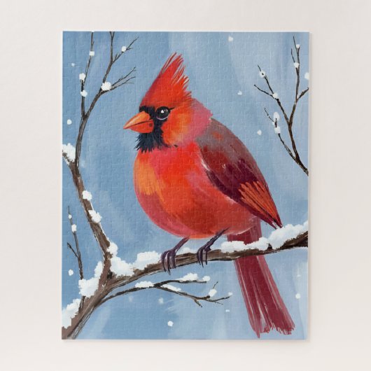 Winter Cardinal Red Bird Watercolor Painting ジグソーパズル (縦)