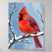 Winter Cardinal Red Bird Watercolor Painting ポスター (正面)