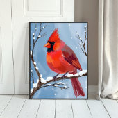 Winter Cardinal Red Bird Watercolor Painting ポスター