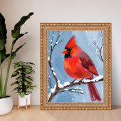 Winter Cardinal Red Bird Watercolor Painting ポスター