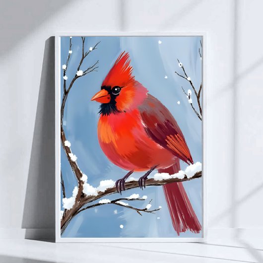 Winter Cardinal Red Bird Watercolor Painting ポスター