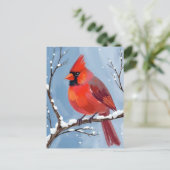 Winter Cardinal Red Bird Watercolor Painting ポストカード (スタンド正面)