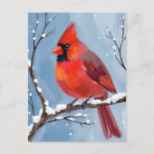 Winter Cardinal Red Bird Watercolor Painting ポストカード (正面)