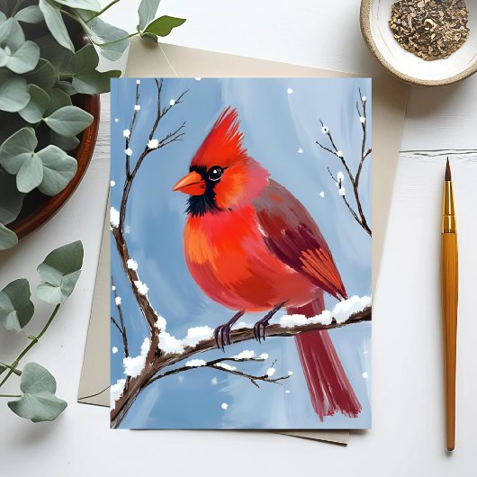 Winter Cardinal Red Bird Watercolor Painting ポストカード