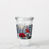 Winter Cardinal with Poinsettia Acrylic Tumbler アクリルタンブラー (裏面)