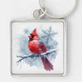Winter Cardinal with Snowflakes on Icy Branch キーホルダー (正面)