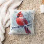 Winter Cardinal with Snowflakes on Icy Branch クッション (ブランケット)