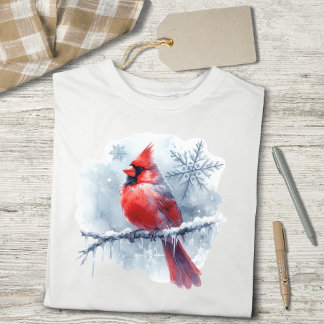 Winter Cardinal with Snowflakes on Icy Branch トライブレンドＴシャツ