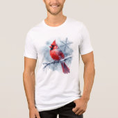 Winter Cardinal with Snowflakes on Icy Branch トライブレンドＴシャツ (正面)