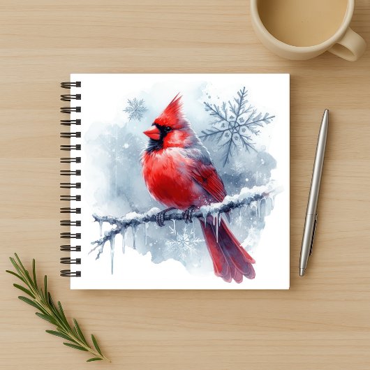 Winter Cardinal with Snowflakes on Icy Branch ノートブック