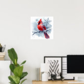 Winter Cardinal with Snowflakes on Icy Branch ポスター (ホームオフィス)