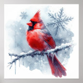 Winter Cardinal with Snowflakes on Icy Branch ポスター (正面)