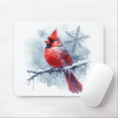 Winter Cardinal with Snowflakes on Icy Branch マウスパッド (マウス)