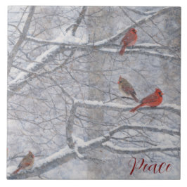 Winter Cardinals in Watercolor タイル