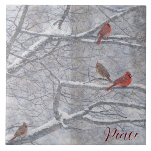 Winter Cardinals in Watercolor タイル (正面)