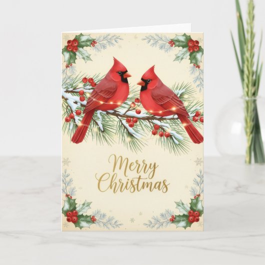 Winter Cardinals Merry Christmas Card カード (正面)