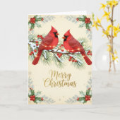 Winter Cardinals Merry Christmas Card カード (黄色い花)