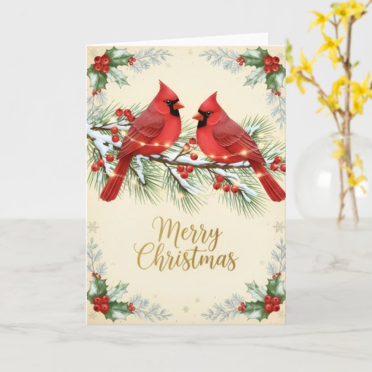 Winter Cardinals Merry Christmas Card カード (黄色い花)